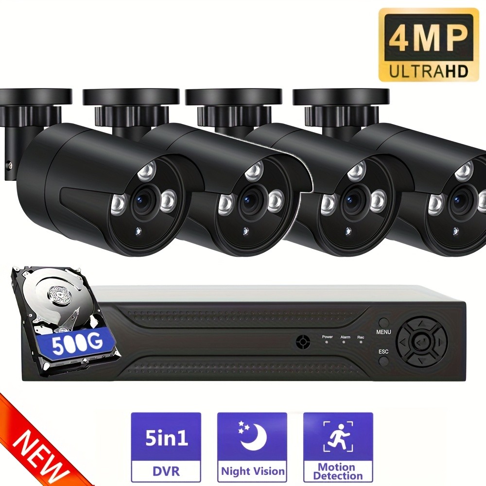 4MP 24/7 Home Outdoor CCTV HD Security Camera System Night Vision with 4CH DVR