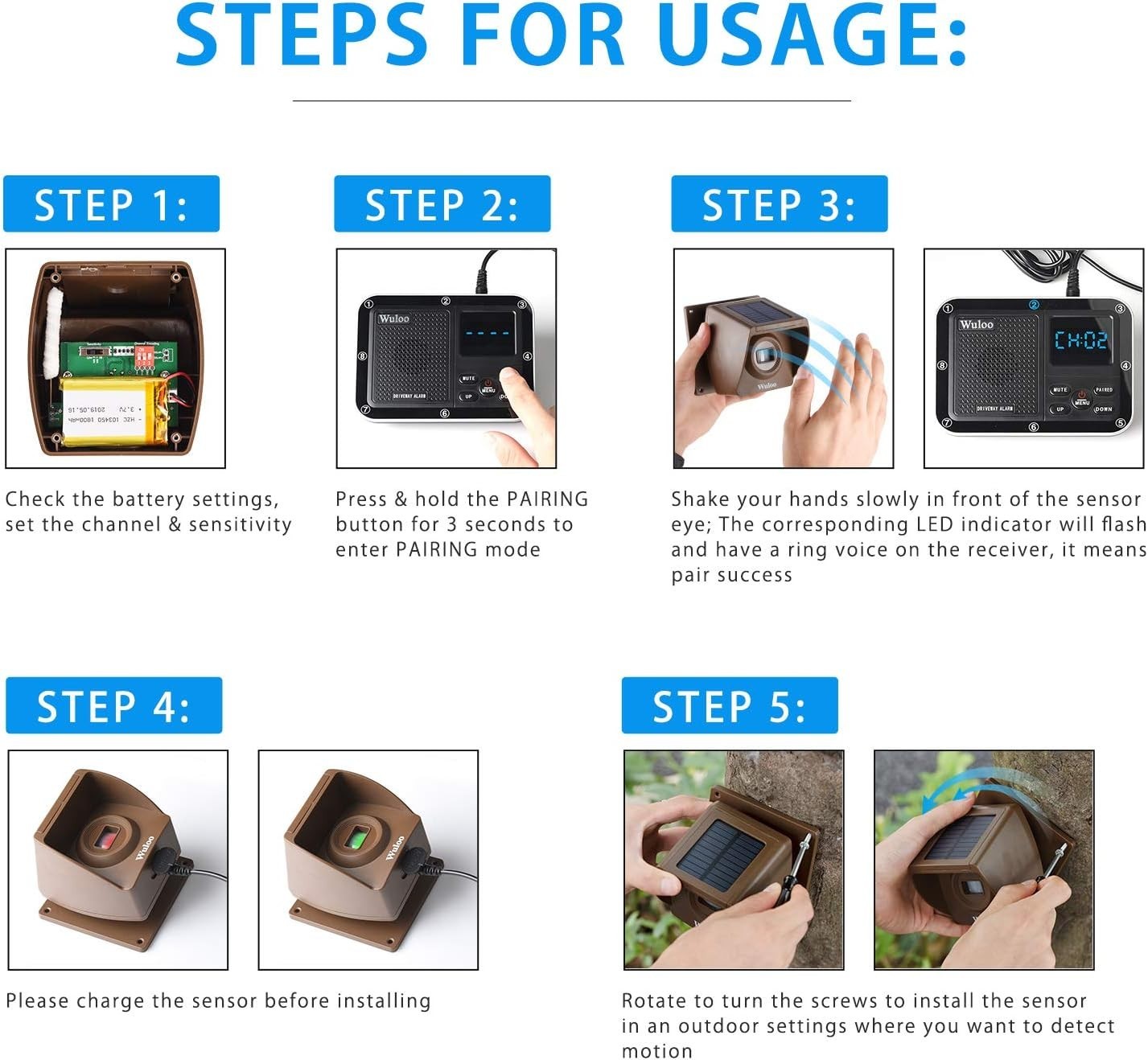 Weatherproof Solar Driveway Alert System – 1 Receiver & 4 Sensors, Rechargeable