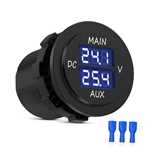 LED Digital Double Voltmeter, Round Panel Voltage Monitor Blue for Car Pickup