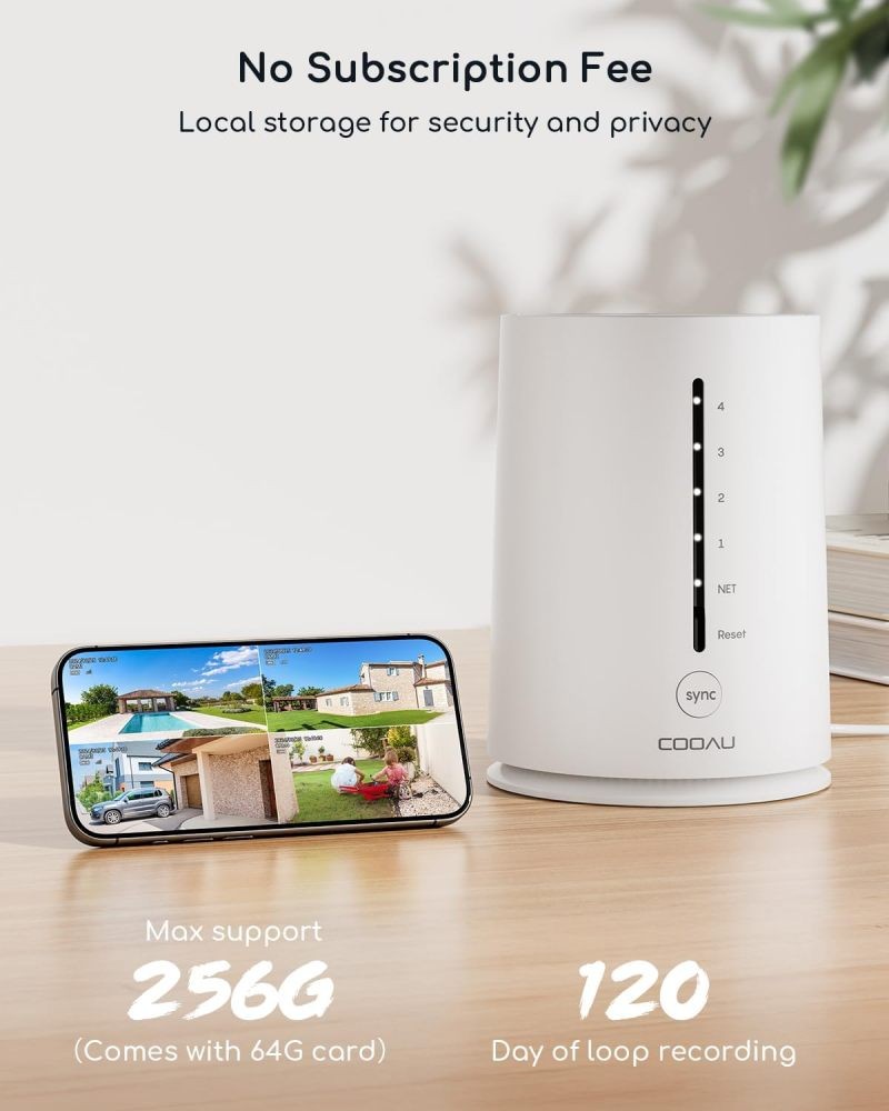 COOAU 4MP Solar Security 2-Camera Kit 360° PTZ Wireless, Color Night Vision