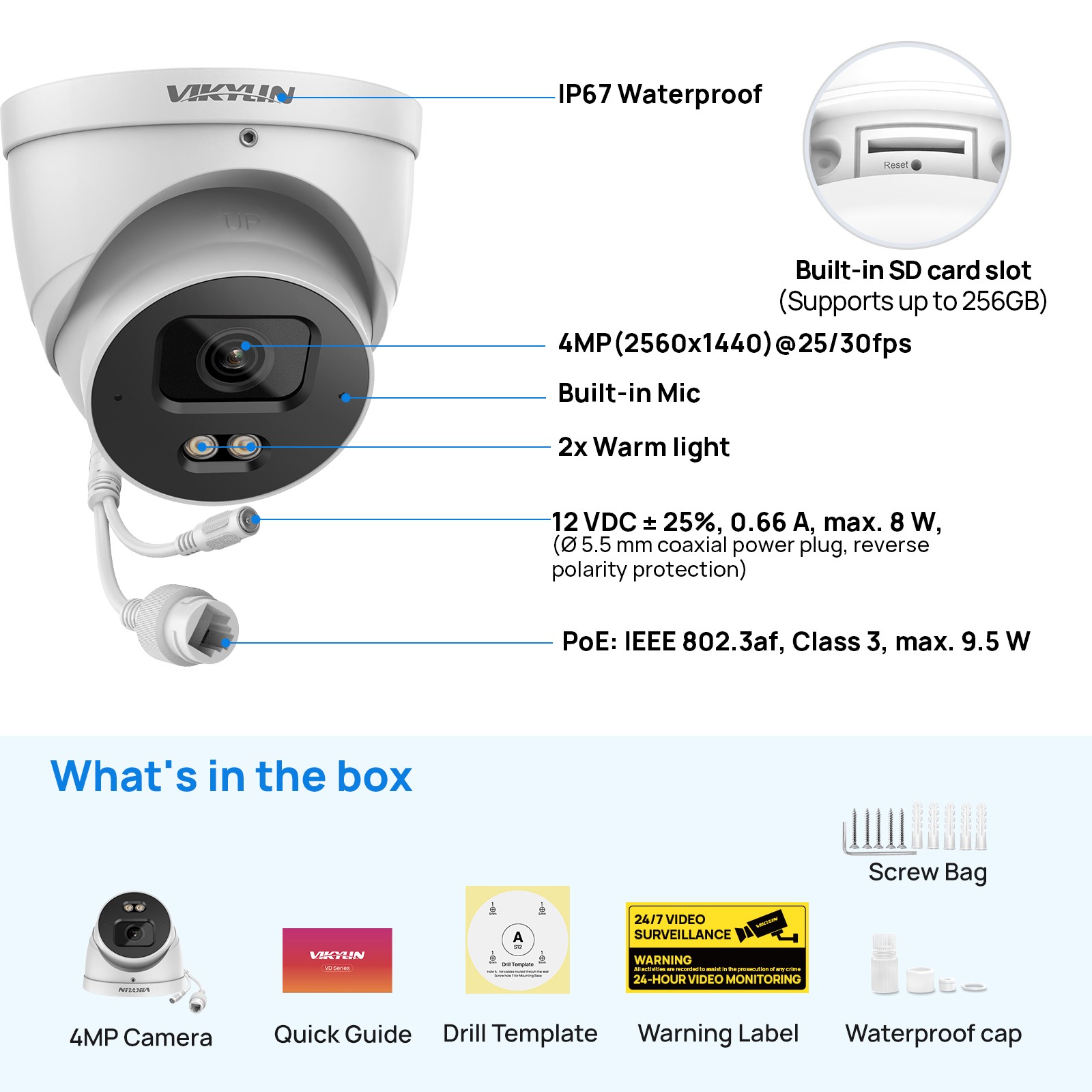 VIKYLIN SmartFind 8POE 16CH NVR System MIC 24H Color 4MP Security Camera MD Lot