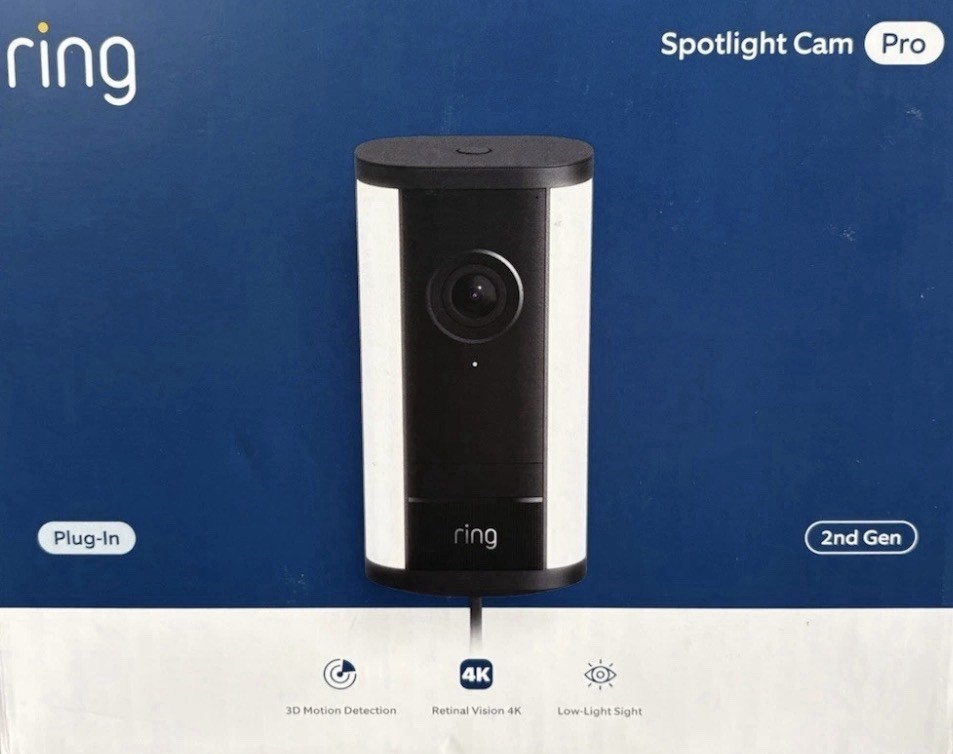 Ring Spotlight Cam Pro (Newest Model, 2nd Gen, 4K, Black, Plug-In) New, In Hand