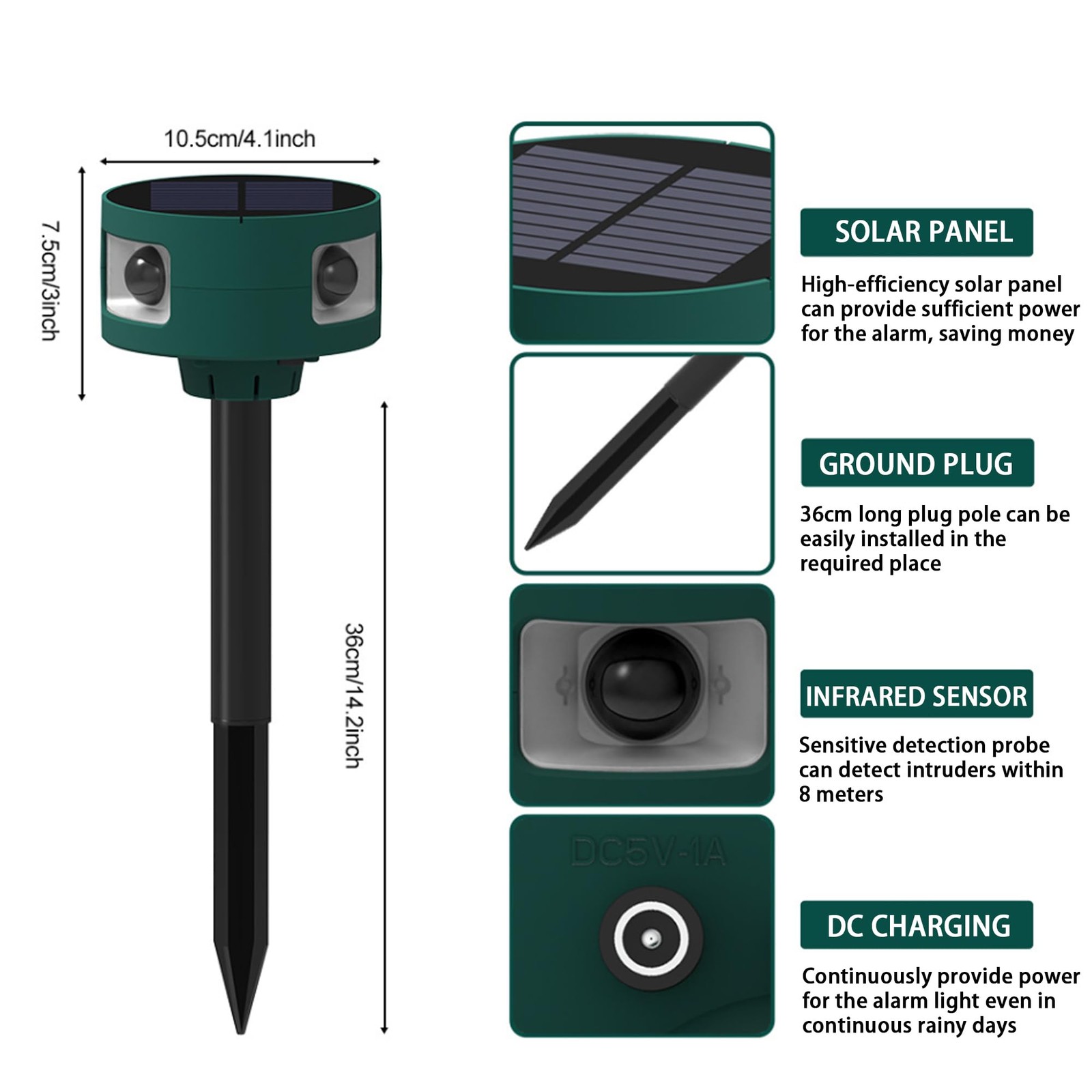 Solar Outdoor Motion Sensor Alarm: 129db Motion Detector Alarm Light, 360°Inf…