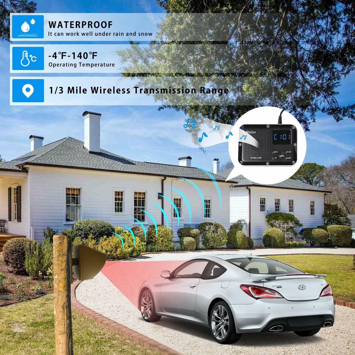 Wuloo Home Yard Gate Driveway Alert Wireless Outdoor Motion Sensors Alarm System