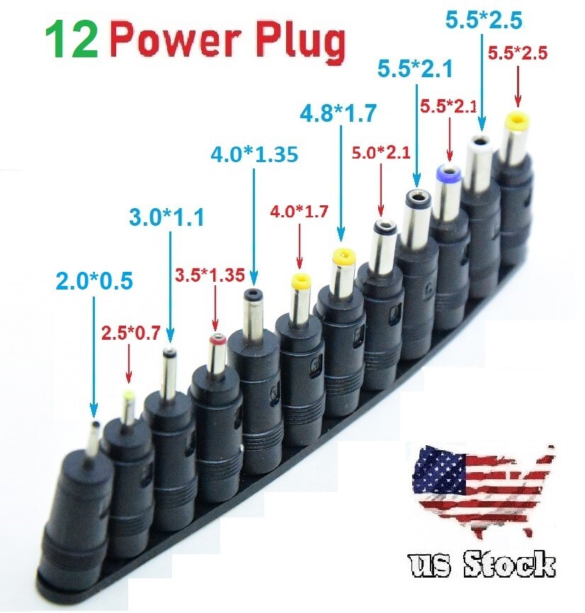 12Pcs 5.5×2.1mm Laptop Universal DC Power Jack Set Charger AC DC Adapter Plug