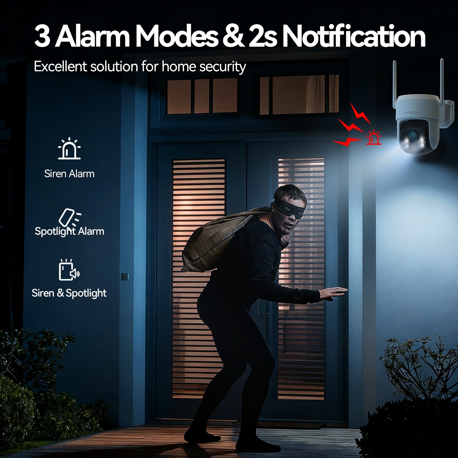 TMEZON Security Camera System Solar Panel 360°PTZ Wireless 3MP Outdoor Home