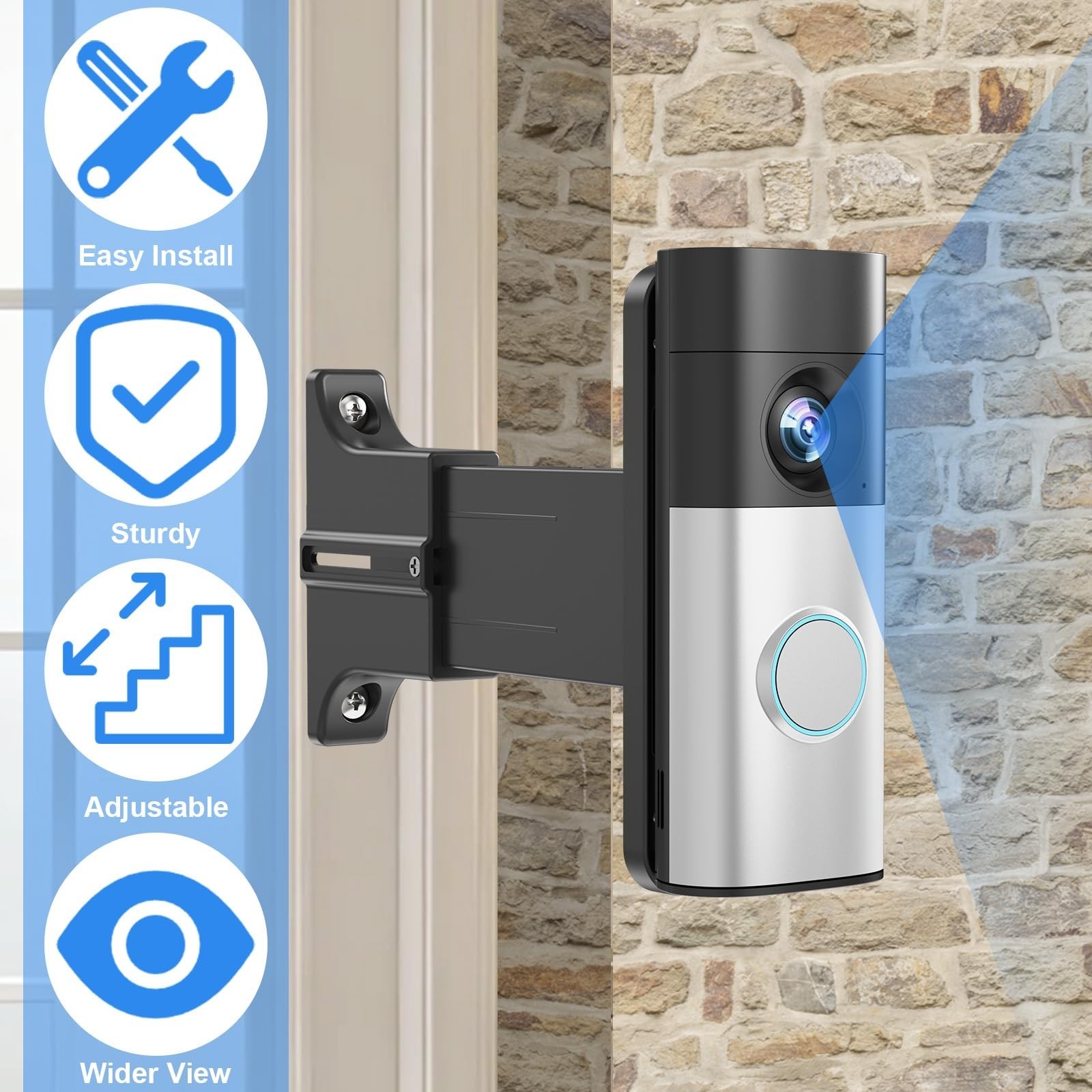 Adjustable 2″ to 4.7″ Doorbell Extender Mount for Wider View, Angle & Brick Wall