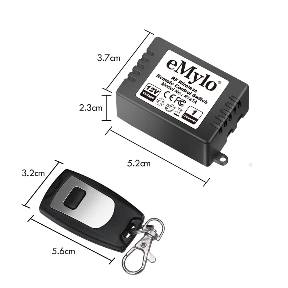 eMylo DC 12V 1 Channel 433Mhz RF Wireless Relay Remote Control Momentary Light