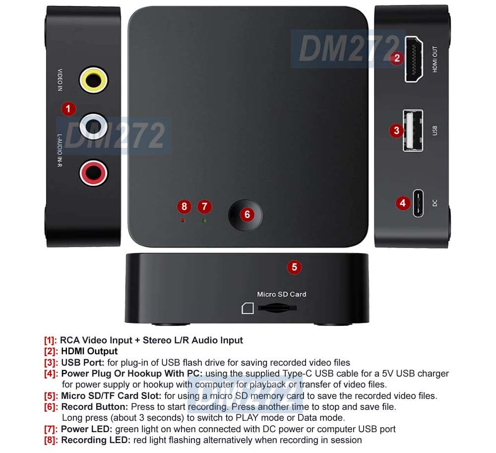 Premium Mini Digital Video Recorder W/ RCA AV Input 1080P Out MP4 Recording
