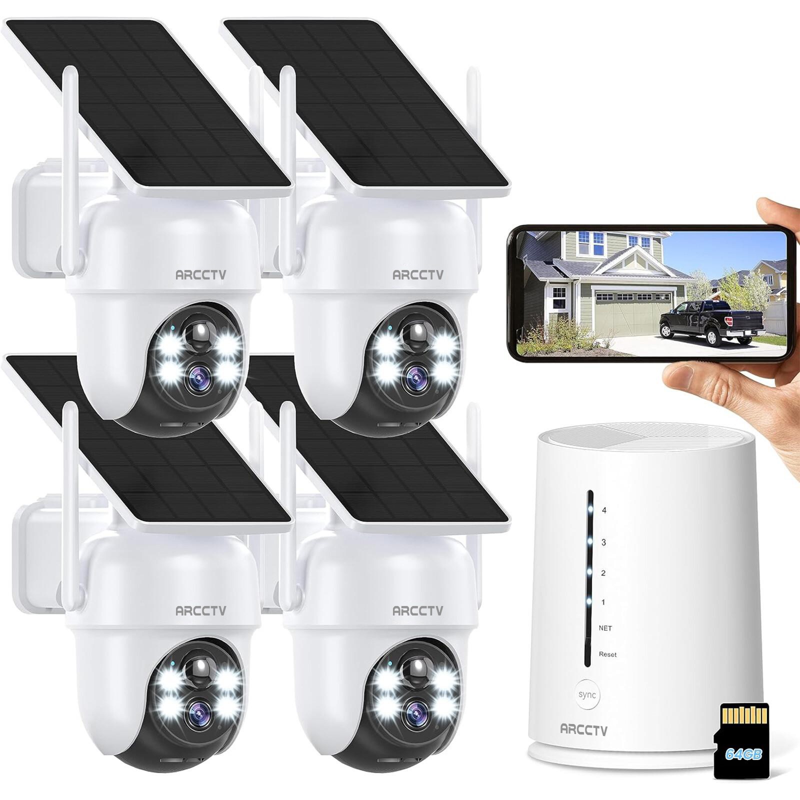 ARCCTV Wireless Pan/Tilt Security Camera System Solar Battery Audio Outdoor Home