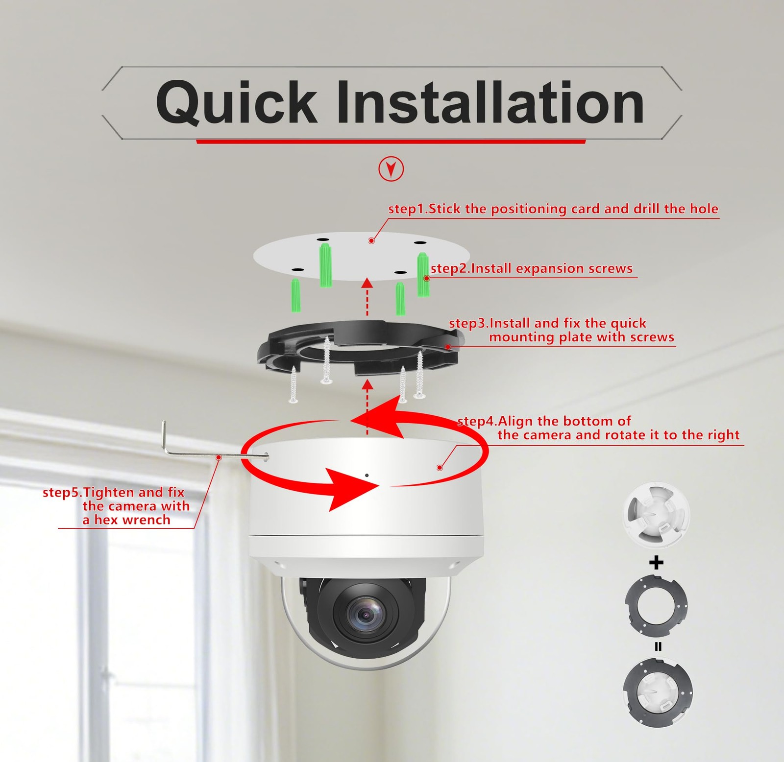 4K 2.5” PoE PTZ IP Camera with Mic/Audio, Pan 0~355° Tilt 0~90°