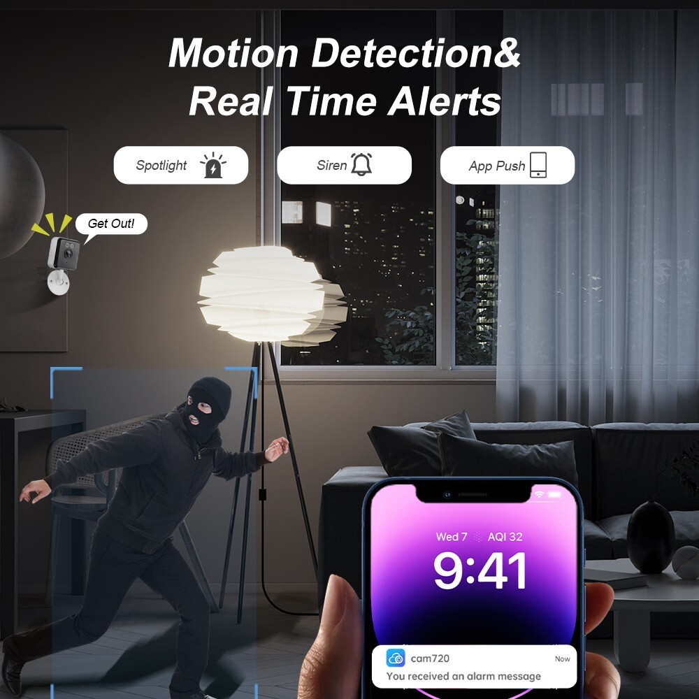 2PCS Security Home Camera 3MP 2.4G WiFi Color Night Vision Smart Indoor IP Cam