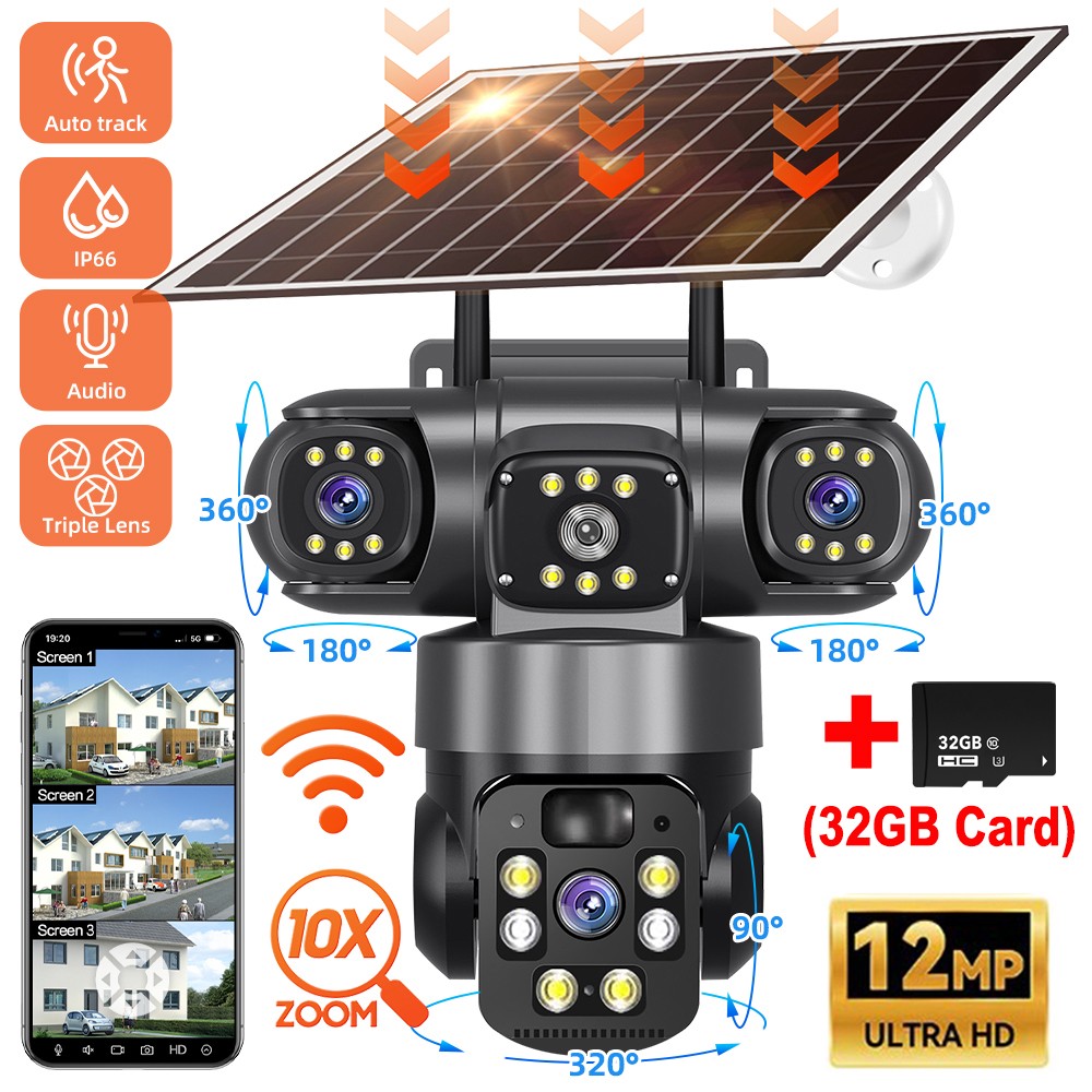 2PCS 12MP HD Solar Battery Home Security Camera Outdoor Wifi Wireless PTZ CCTV