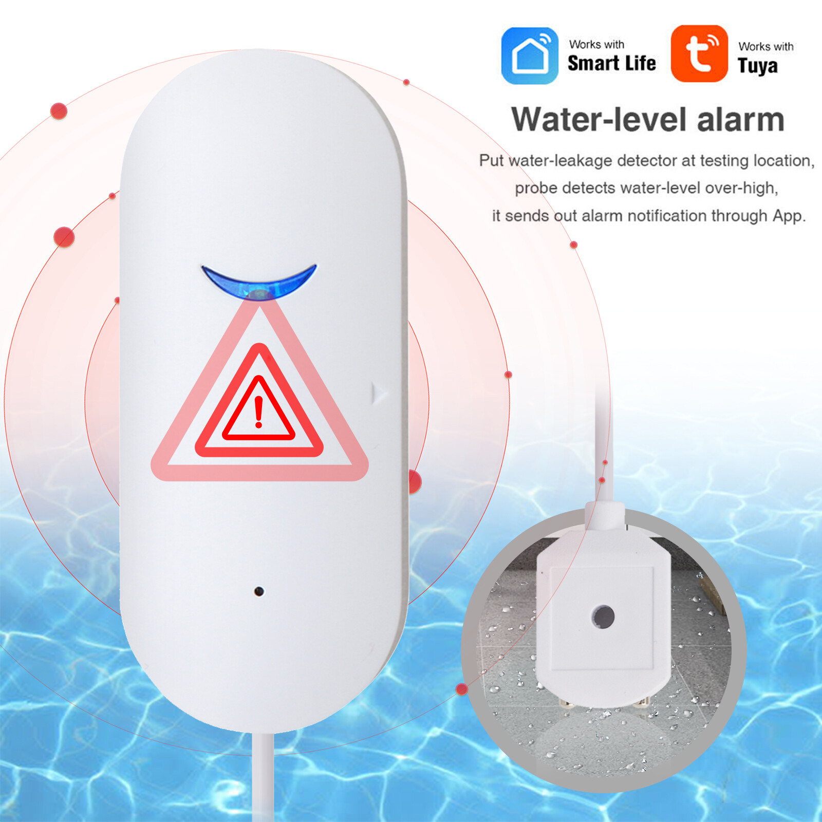 Tuya Wi-Fi Water Leak Sensor Detector Alarm Flood Leakage Level Overflow Alarm