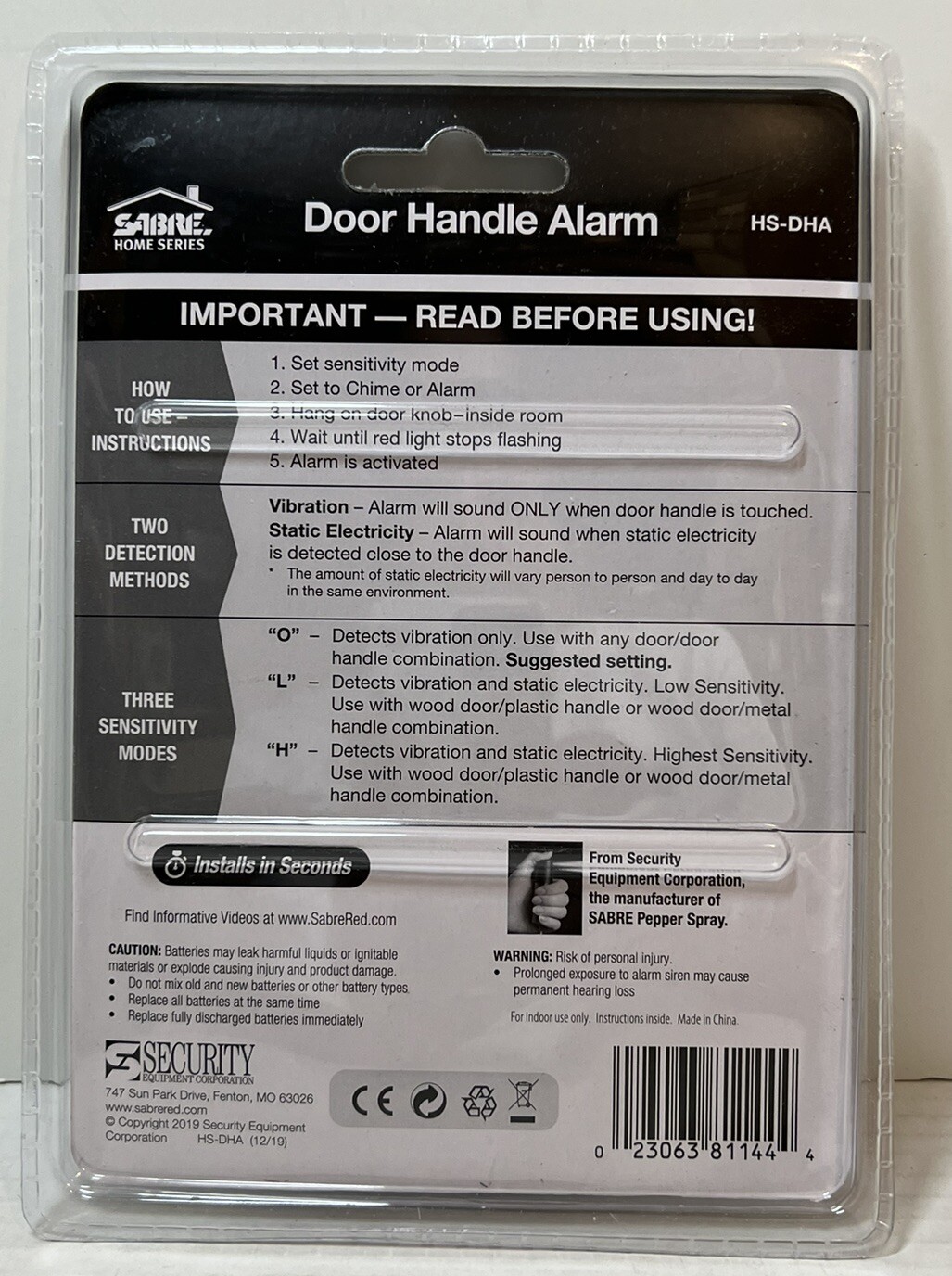 Sabre HS-DHA Door Handle Security Alarm – White