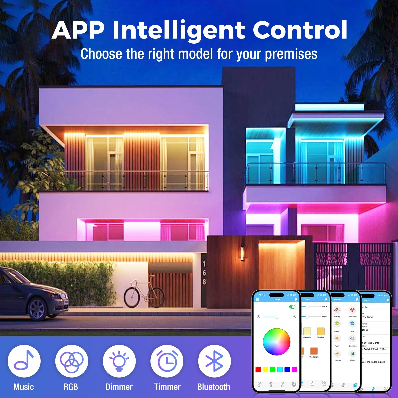 Zemty RGB Ceiling Light with Bluetooth 12in-1 Pack, White-Bluetooth Speaker