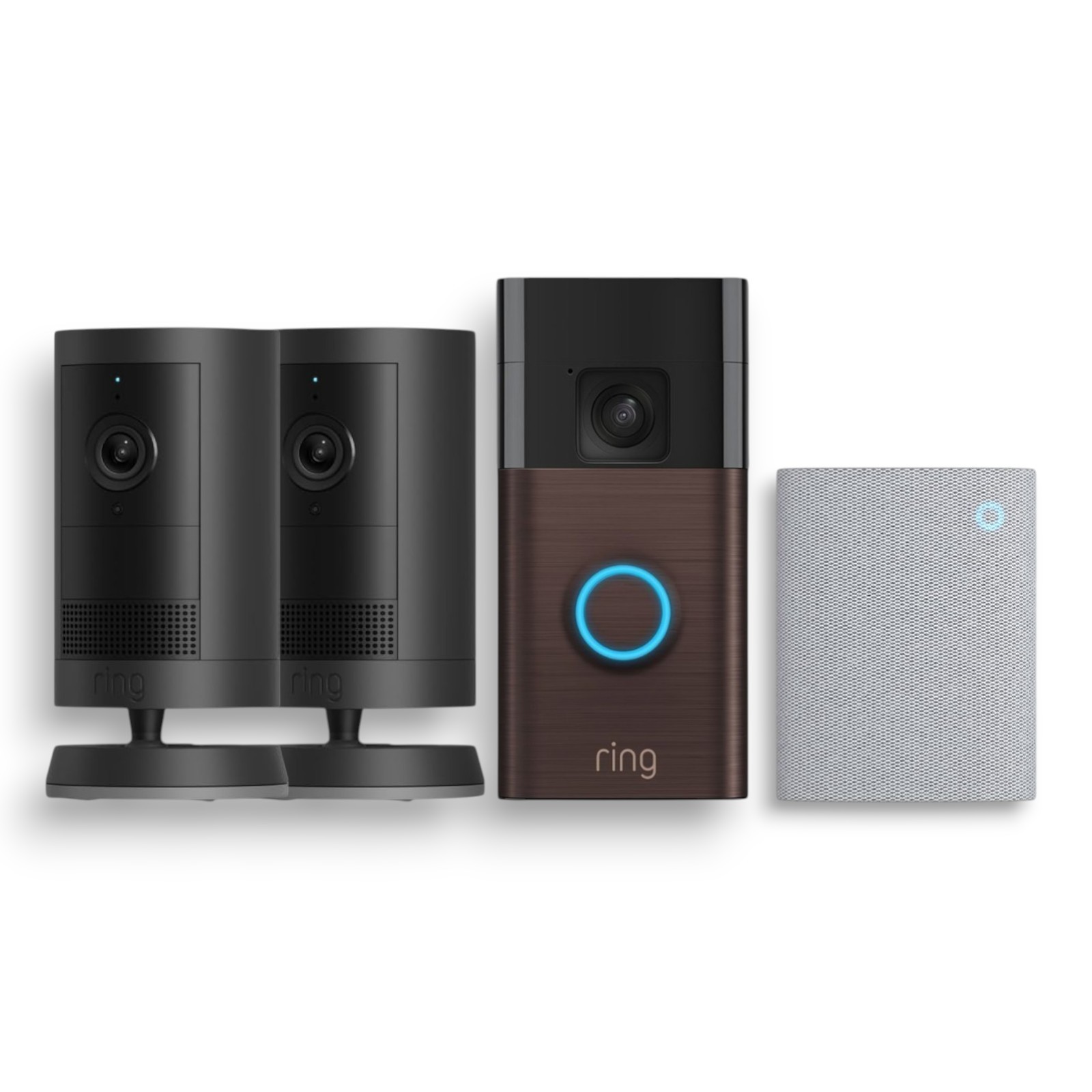 Ring Battery Doorbell Venetian Bronze with Smart Wi-Fi + Outdoor Cam Plus Black