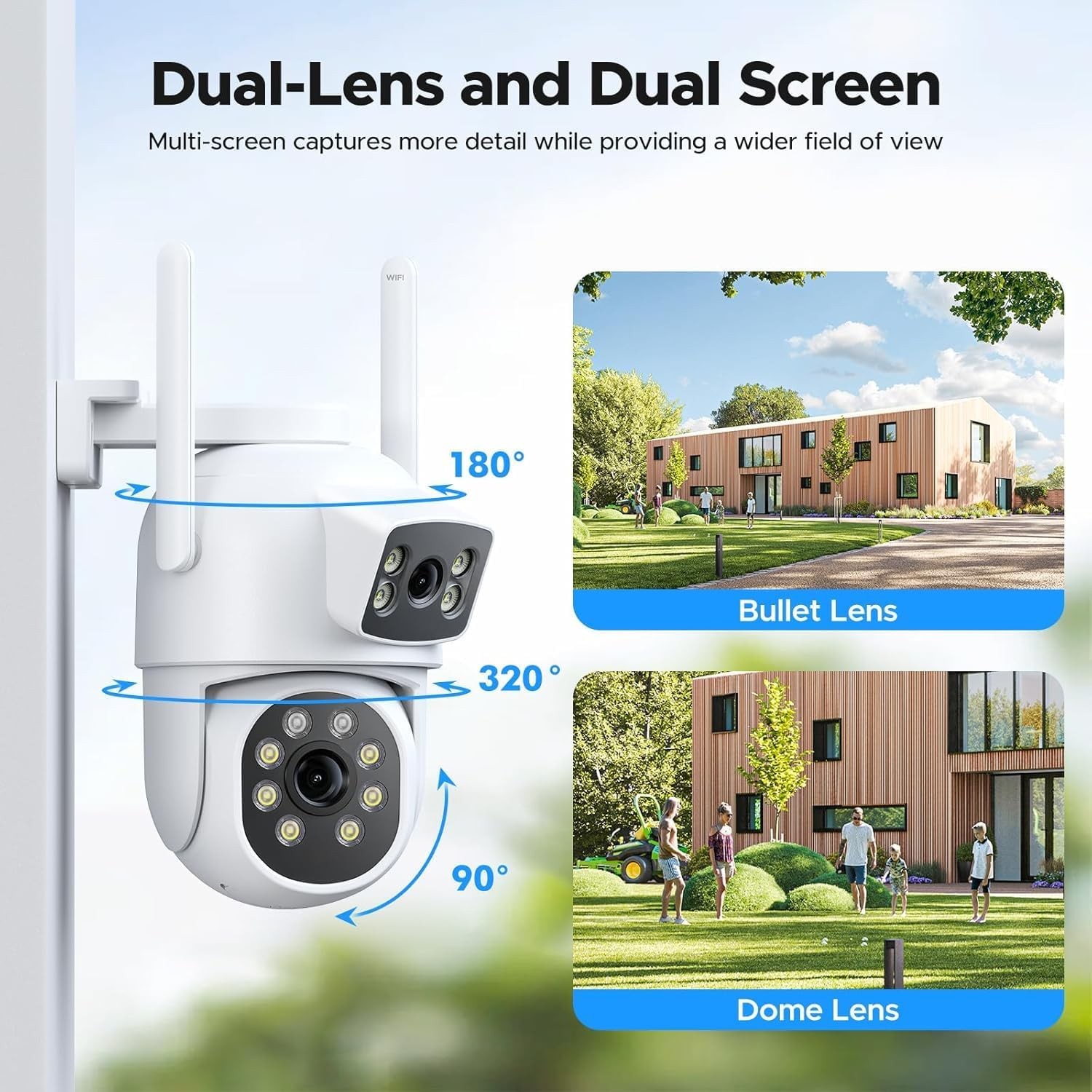 Dual Lens Wireless CCTV System Outdoor 4MP Security Camera WiFi with Hard Drive