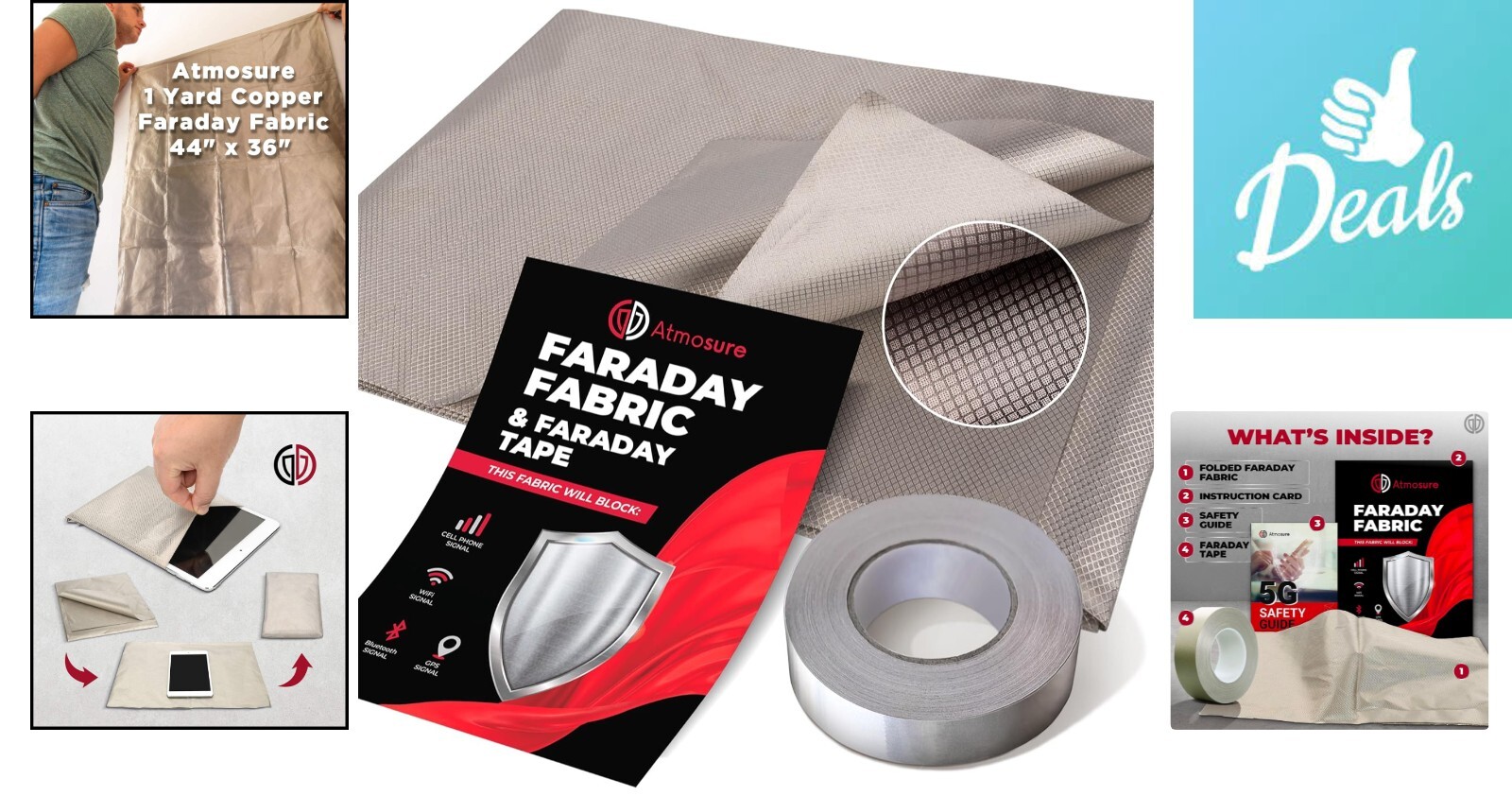 Premium Faraday Fabric & Tape – EMP & EMF Shield – 44″L x 36″W + 51″L x 1