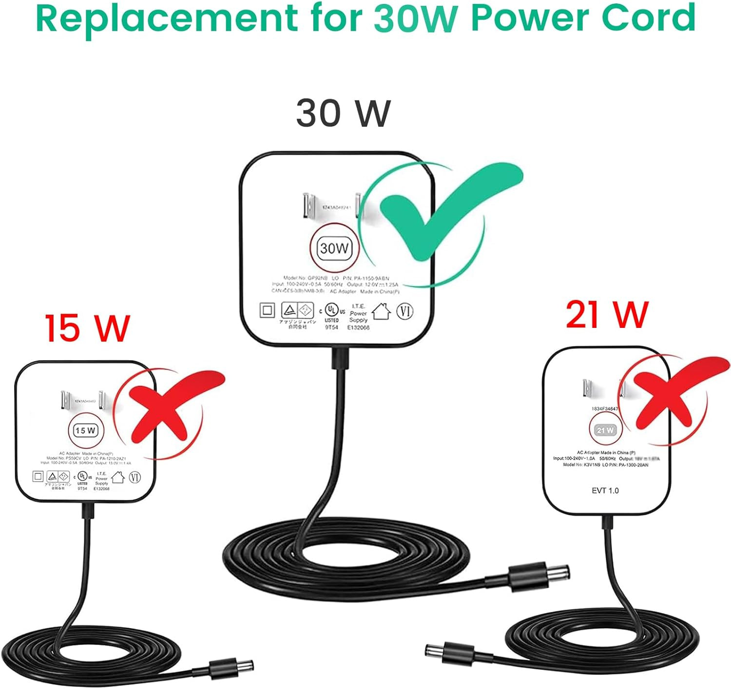 30W Power Cord Replacement for Echo Show 8, Echo Show 15, Echo Show 10, Echo 3Rd