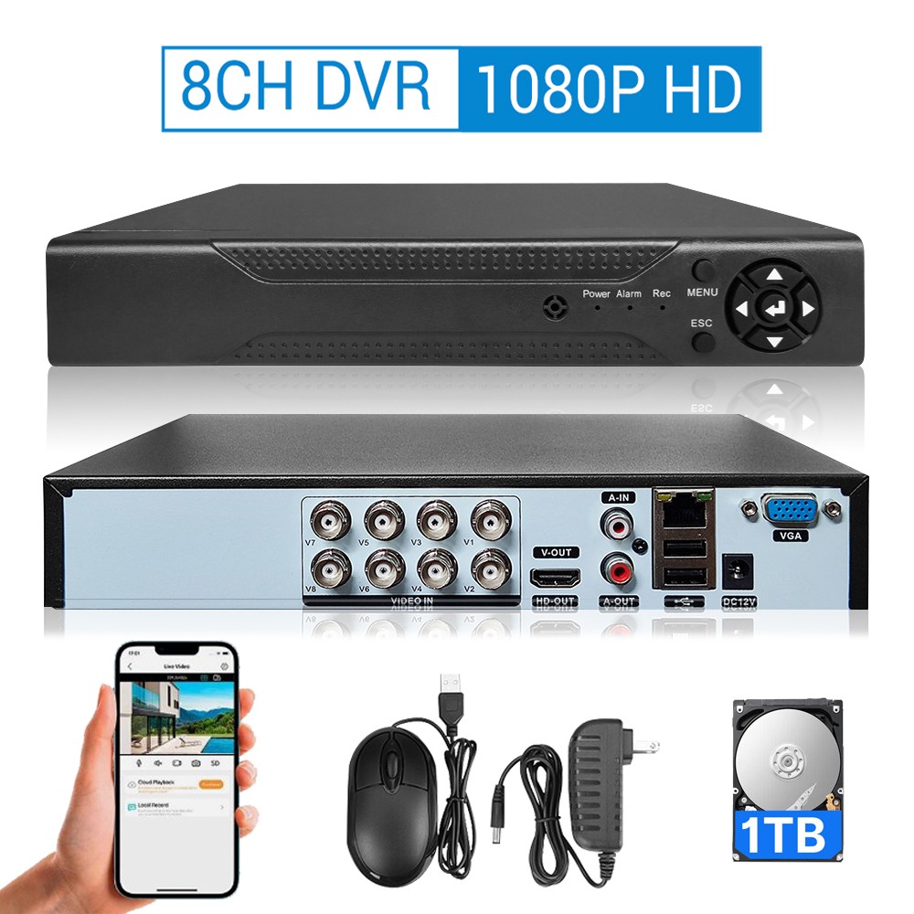 4/8 Channel H.265 1080P DVR Opt 1TB Hard Drive for Home Security Camera System
