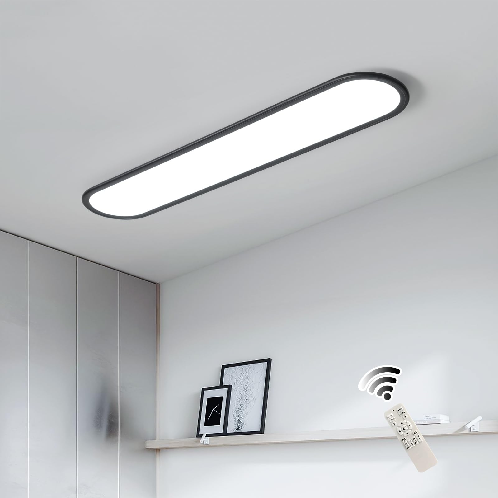 Modern Linear Ceiling Lights,48W Dimmable LED Dimmable/39.4 Inch/Black