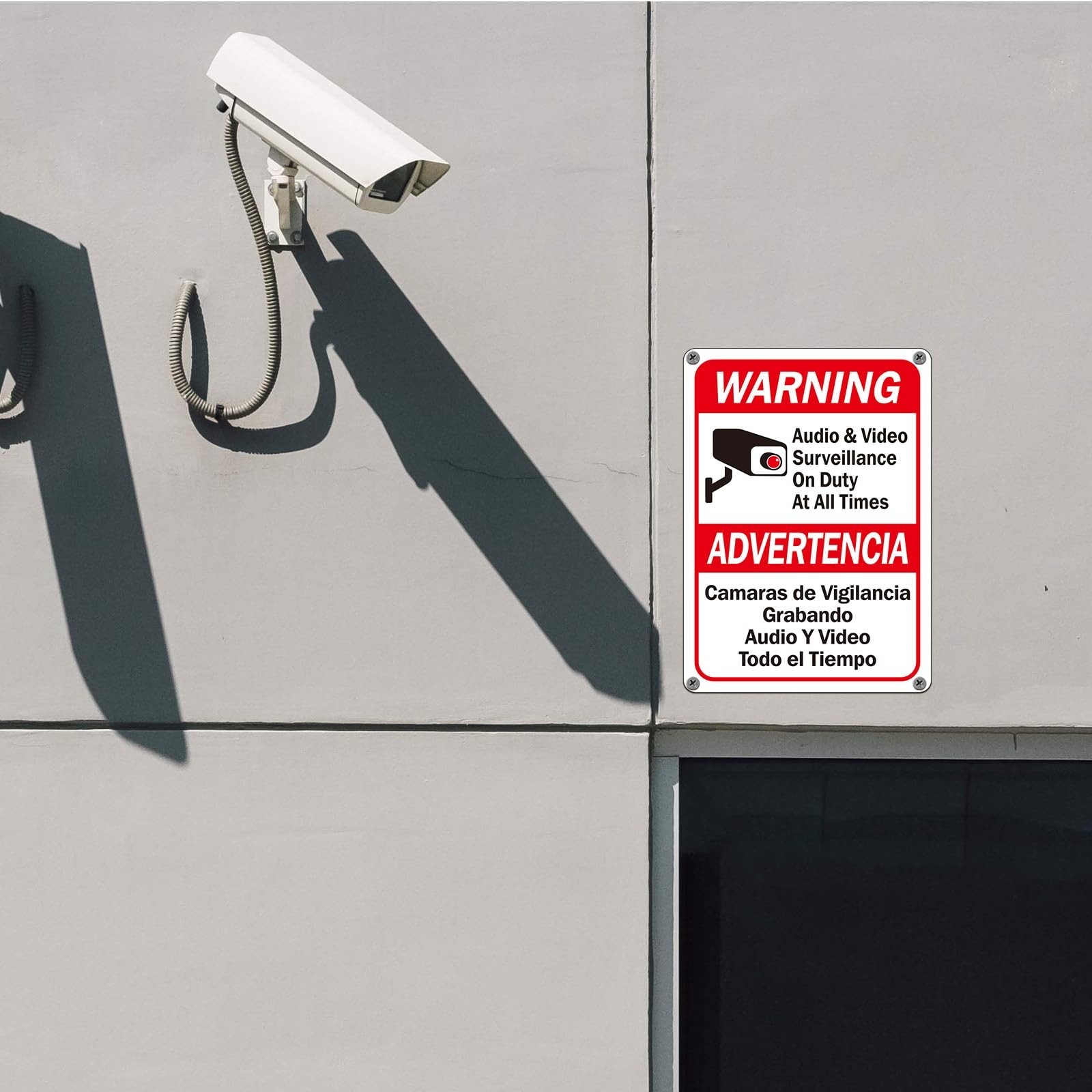 4 Pack Video Surveillance Signs 10×7 inches Bilingual English Spanish Waterproof