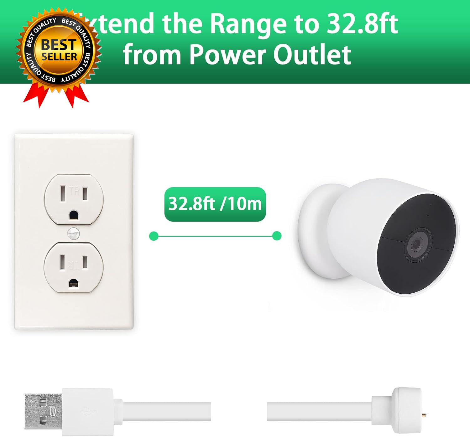 32.8Ft/10M Power Cord Cable Compatible with Google Nest Cam Outdoor or Indoor