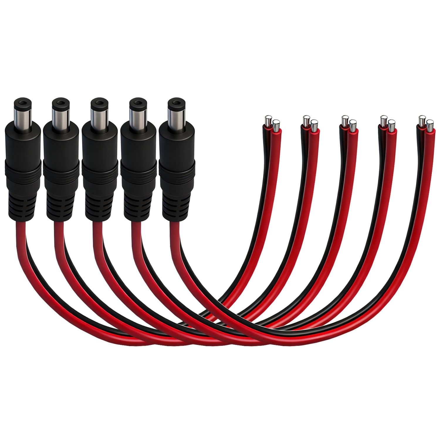 5.5mm x 2.1mm DC Power Terminal Cable 5-Pack, 14AWG 0.8FT with Male Barrel Co…