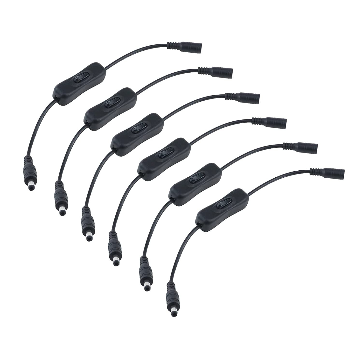 6Pcs Inline On/Off Switch with 5.5X2.1Mm Male to Female Power Adapter Connector