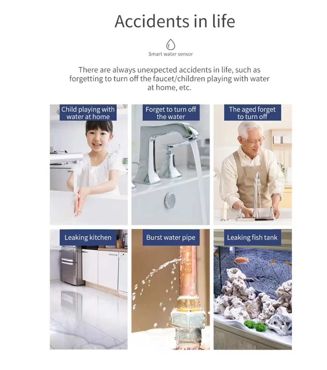 Zigbee Water Sensor Flood Leak Detector App Remote Monitoring Kitchen/Bathroom
