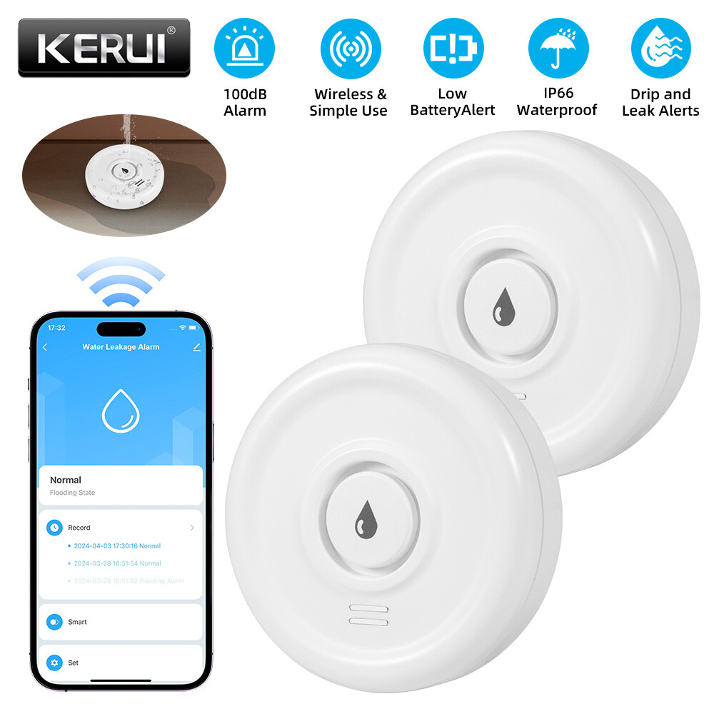 2Pcs Tuya Smart WiFi Water Detector 100dB Siren Stop Household Flood Water Loss