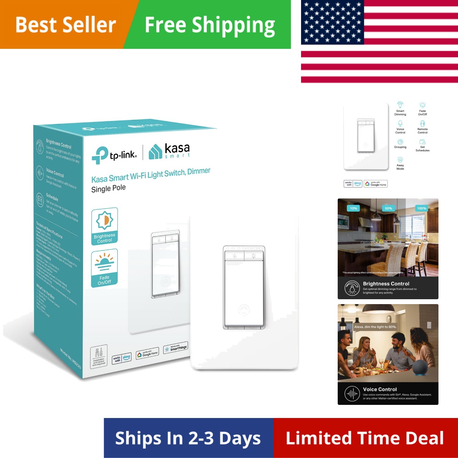 Dimmer Switch , Single Pole, Needs Neutral Wire, 2.4GHz Wi-Fi Light Switch Wo…