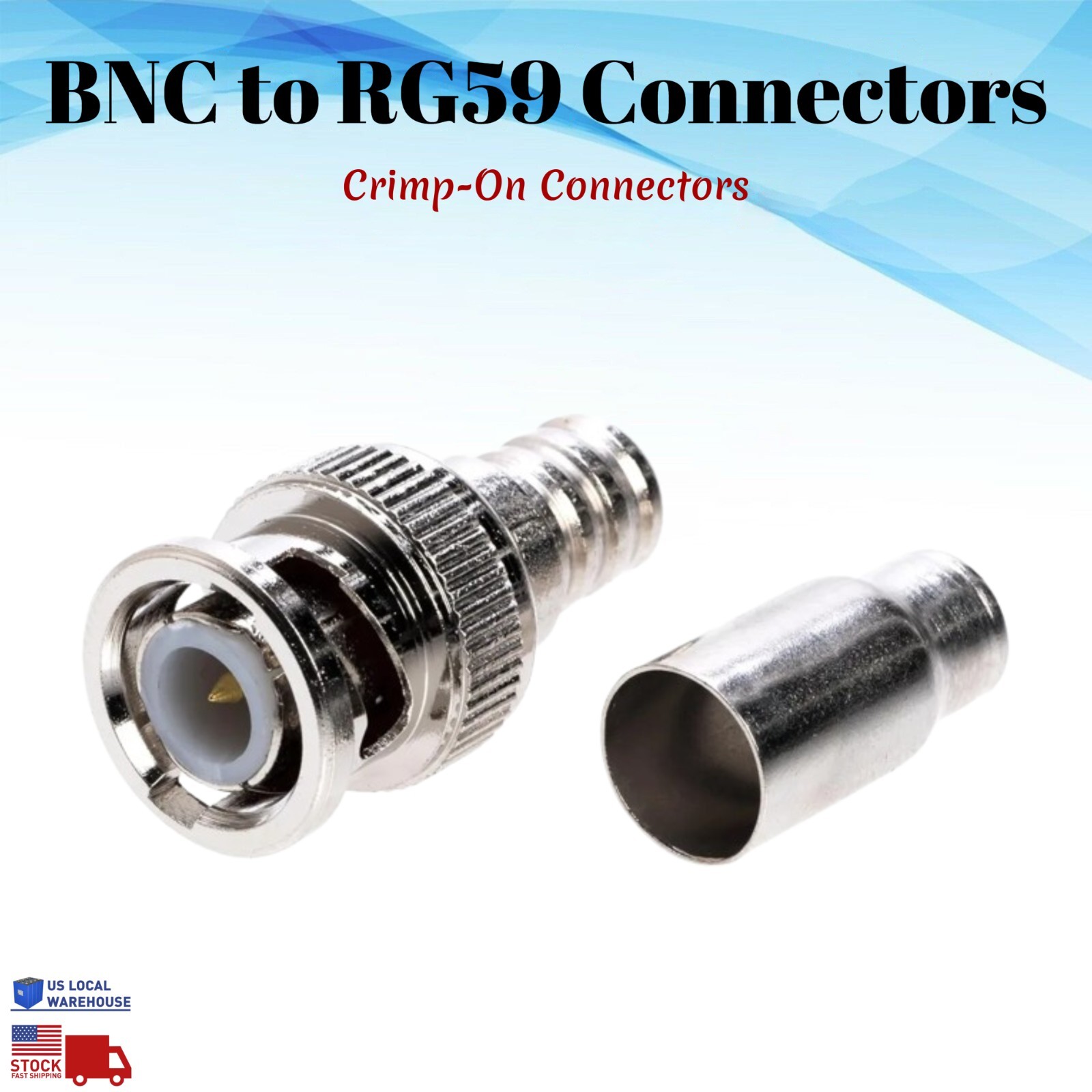 BNC Male to RG59 Crimp On Connector Adapter Coaxial Coax Cable Security CCTV Lot