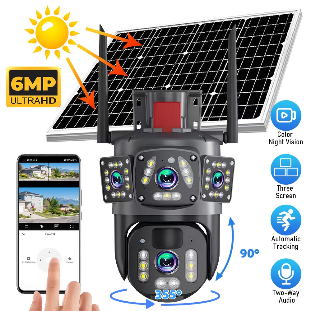 3 Lens Security Camera Outdoor WIFI Smart Home 6MP HD Wireless IP Camera V380Pro