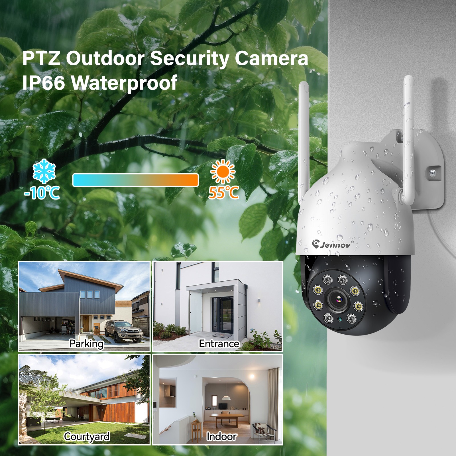 JENNOV 5MP Wireless Home Security Camera System WiFi Outdoor 360° PTZ 10CH NVR