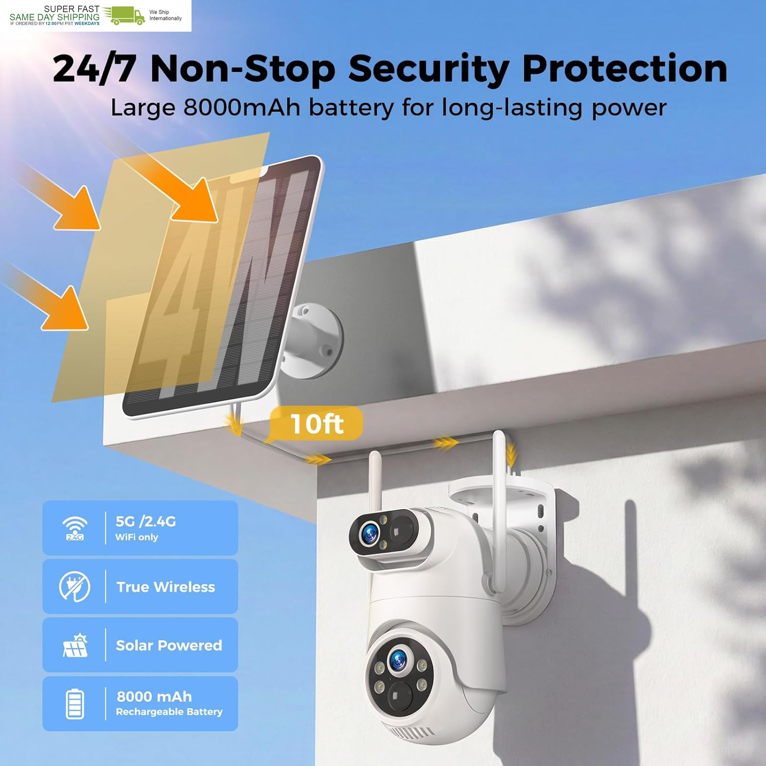 Dual Lens Solar Security Camera Wireless Outdoor – 2.5K HD No Blind Spot with PI