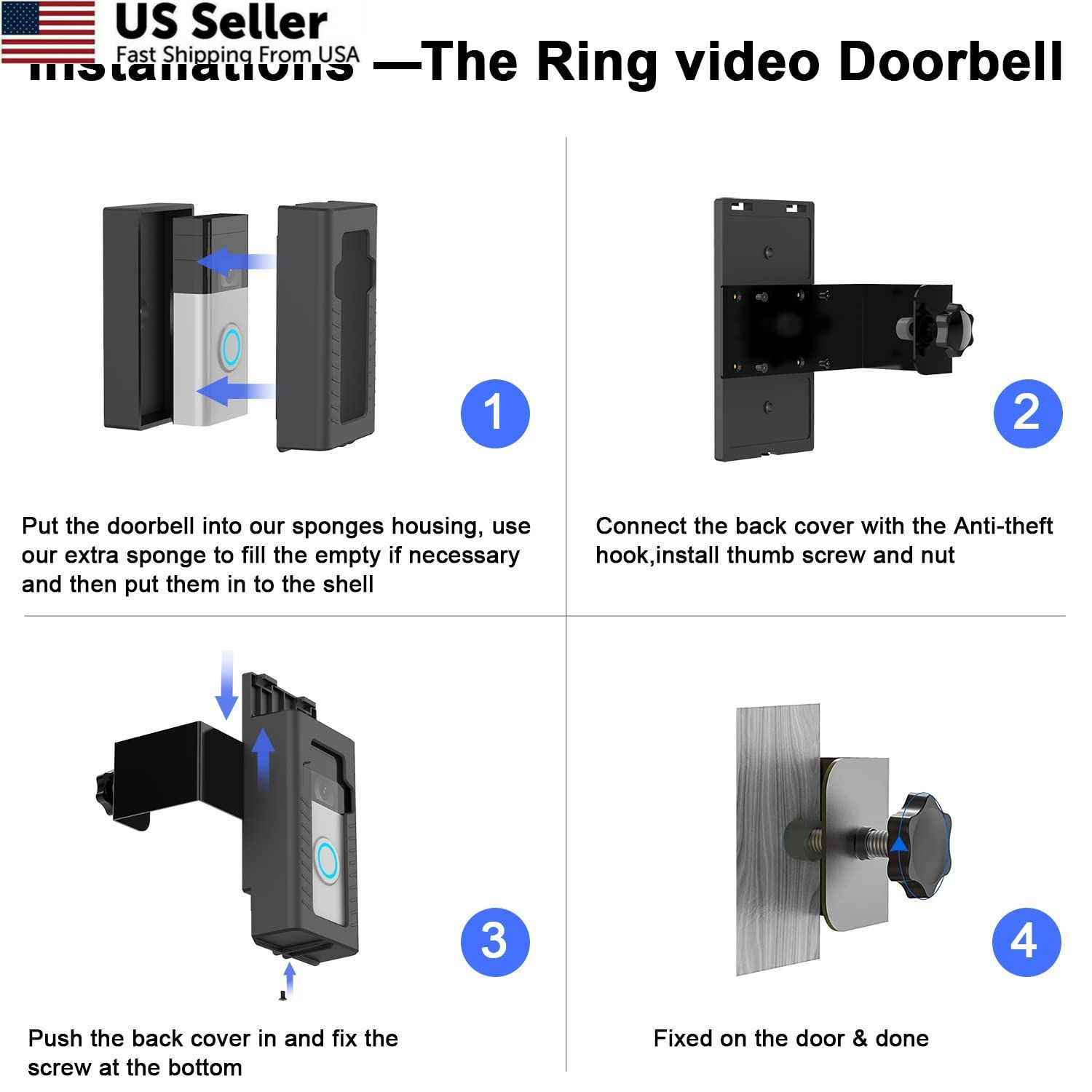 SZAOYU Anti-Theft Doorbell Door Mount,No-Drill Mounting Bracket for Video…