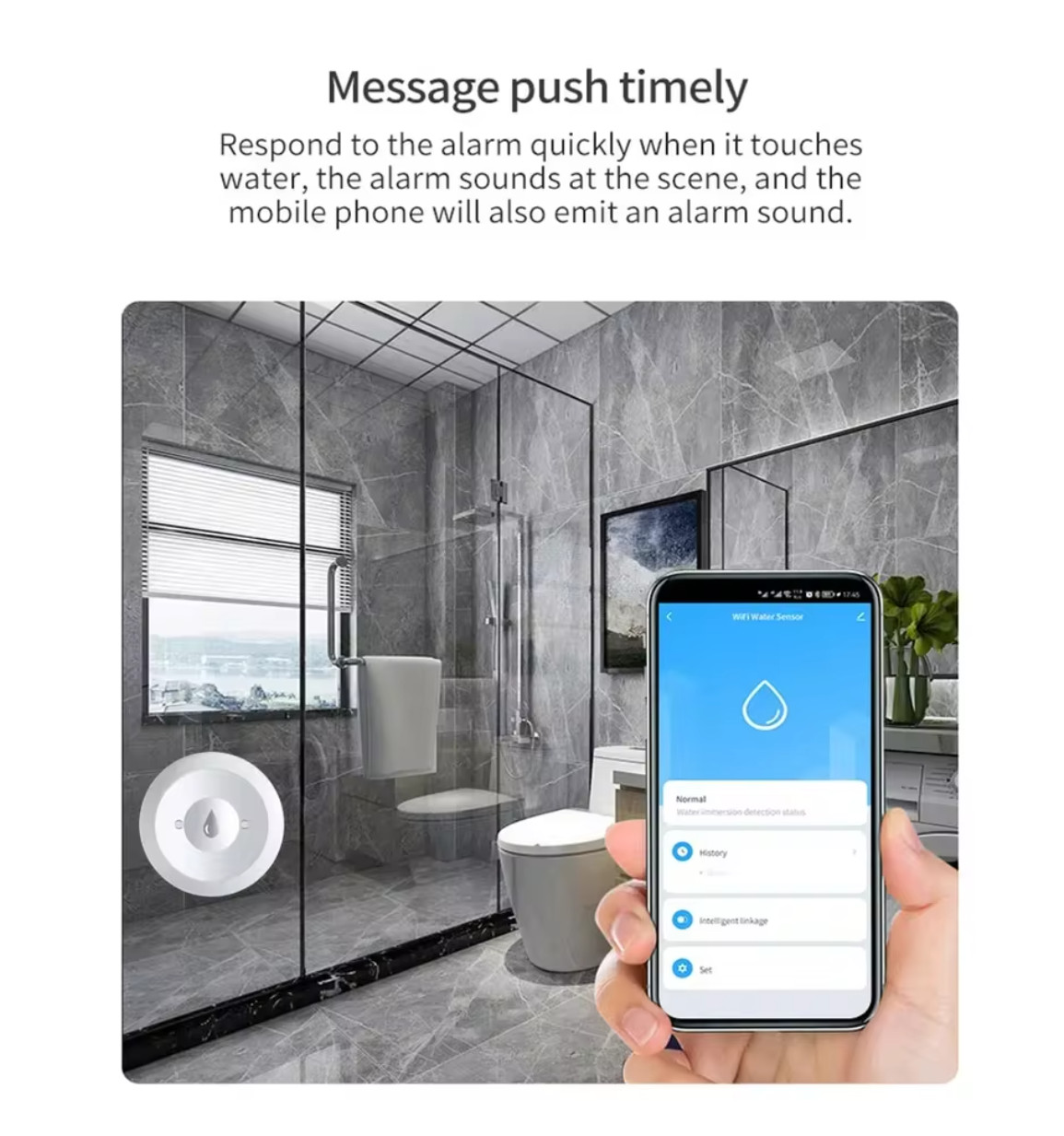 Zigbee Water Sensor Flood Leak Detector App Remote Monitoring Kitchen/Bathroom