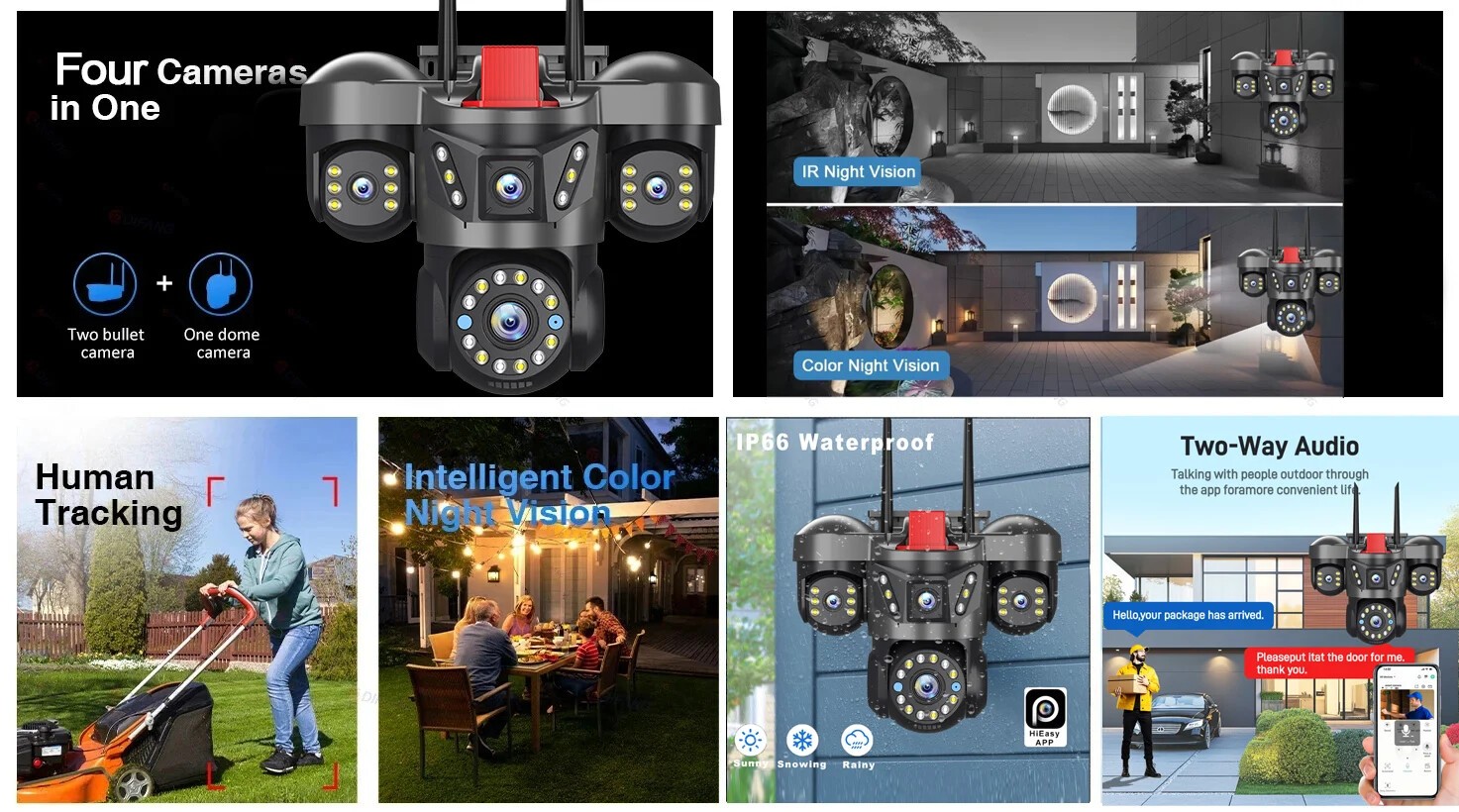 5MP WiFi Camera UHD IPC Outdoor 4 Lens Four Screens PTZ Camera Security Cam CCTV