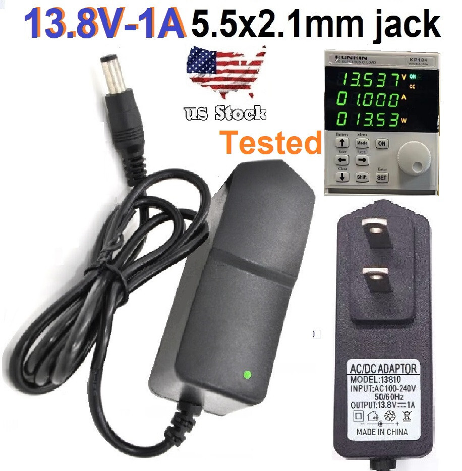 Tested 13.8V 1A AC/DC 110-240V Converter Adapter Wall Charger Power Supply US