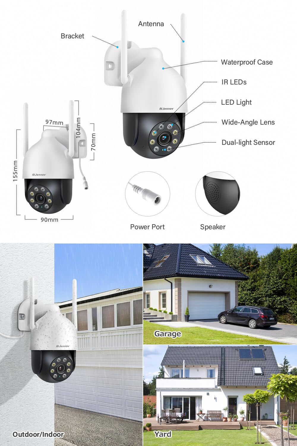 JENNOV 5MP PTZ Security Camera 2.4/5G WiFi Color Night Vision Outdoor Camera