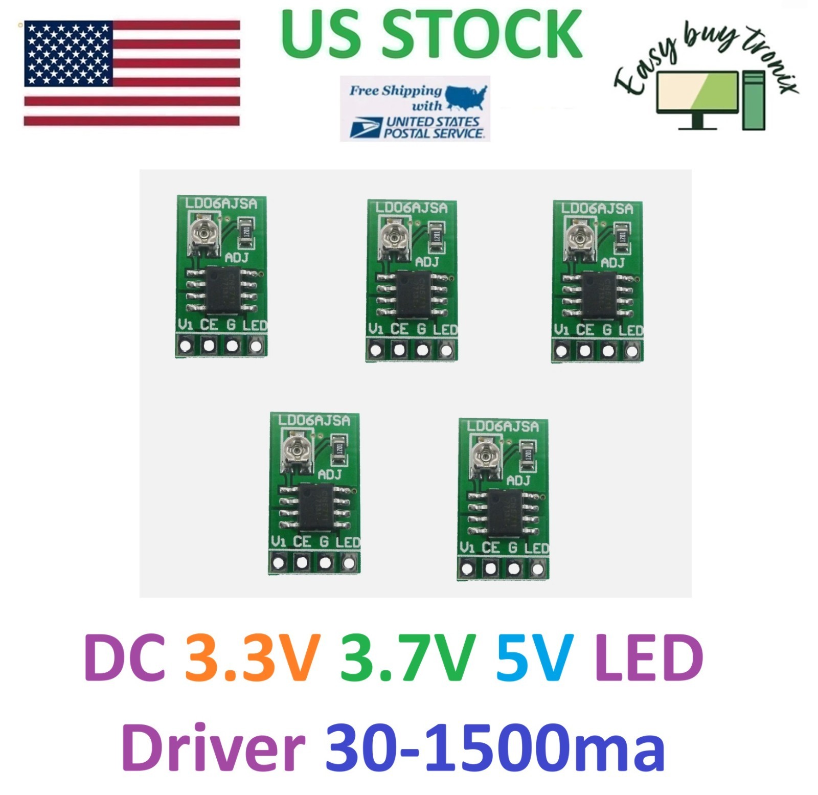 20Pcs DC 3.3V 3.7V 5V LED Driver 30-1500MA ConstantCurrent Adjustable Module PWM