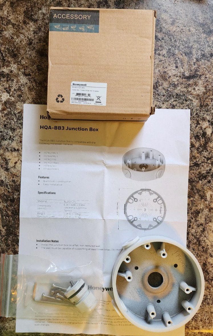 New Honeywell HQA-BB3 Junction Box for 2″ Dome & IR Ball Performance IP Cameras