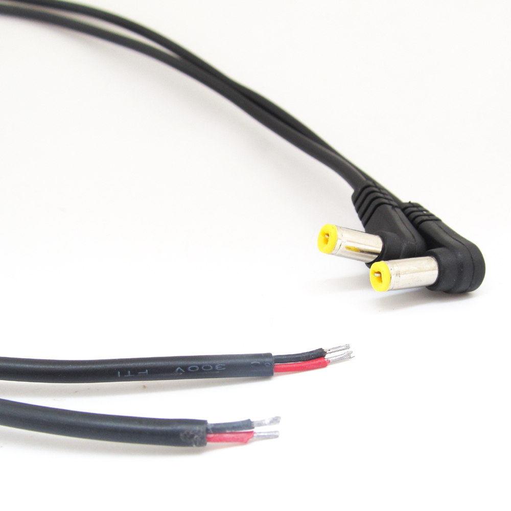 1pc 50cm 22AWG DC Power Cable Right Angle 5.5×2.1mm 2.1mm DC Male For CCTV
