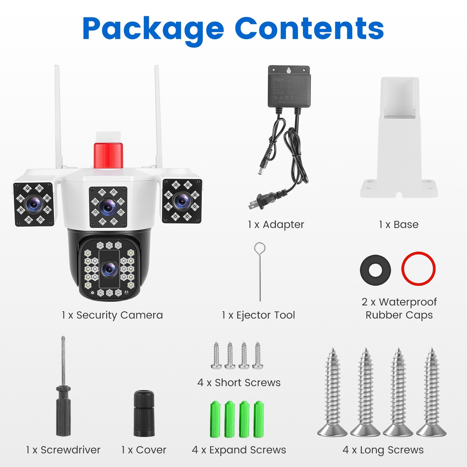 4-Lens Security Camera 360° View WiFi Pan&Tilt Color Night Vision Remote
