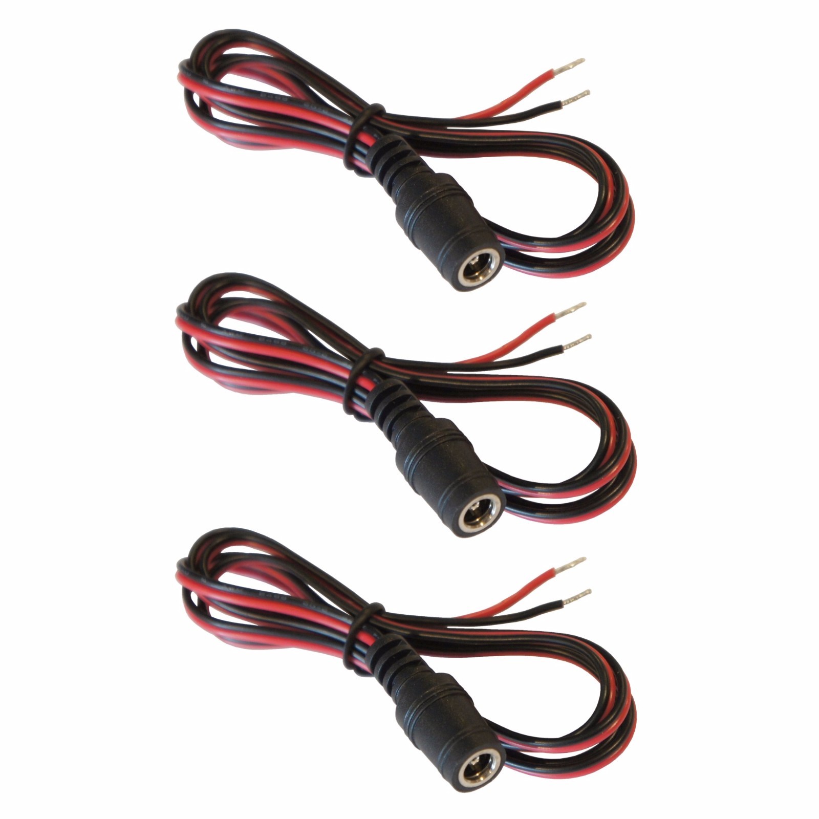 3 pack 3ft 12V 9V 2.1mm x 5.5mm DC female jack to open bare wire Adapter Cables