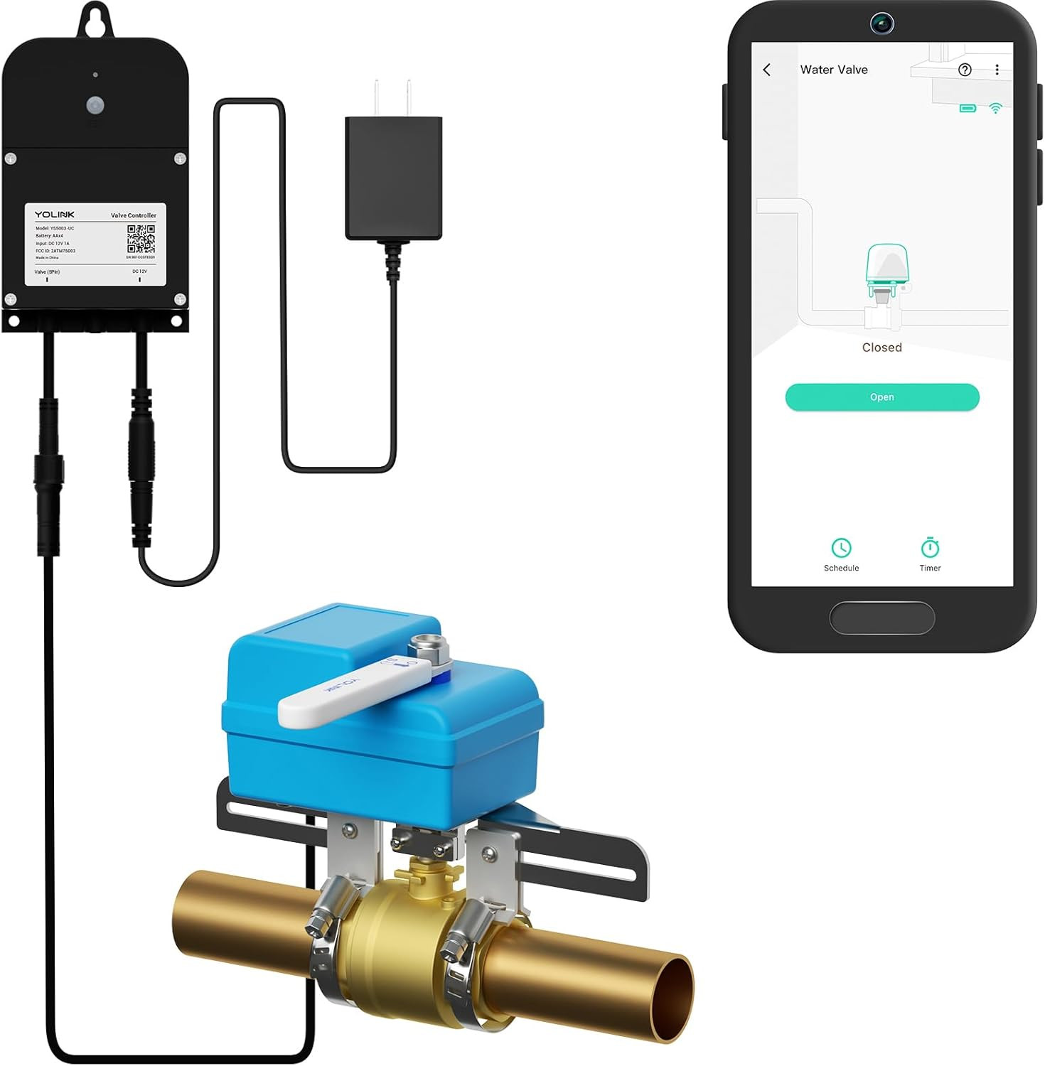 Yolink Smart Water Valve Controller, with Valve Operator, Easy No-Plumber DIY In