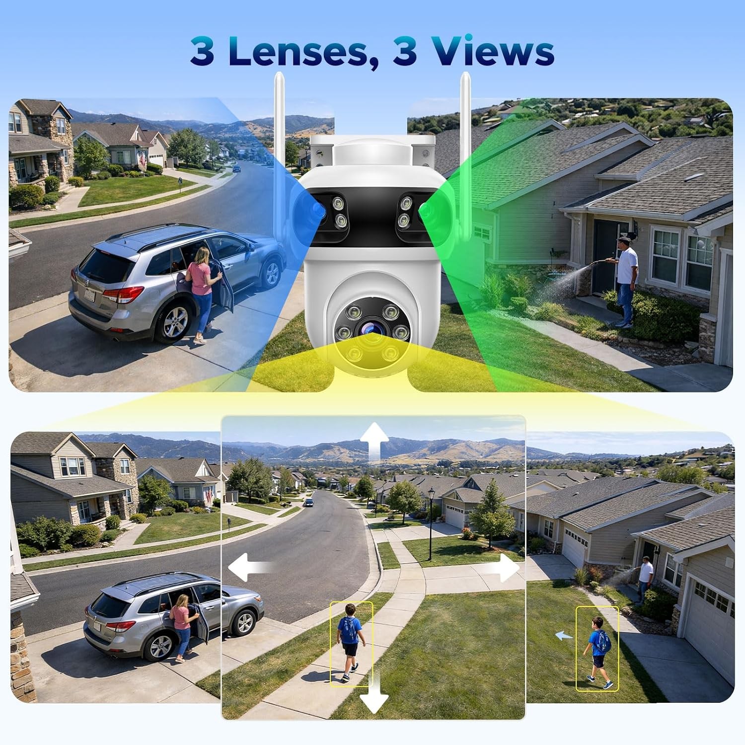 Security Camera System Wireless Outdoor Triple-Lens 3K 360°PTZ WiFi IP 10CH NVR
