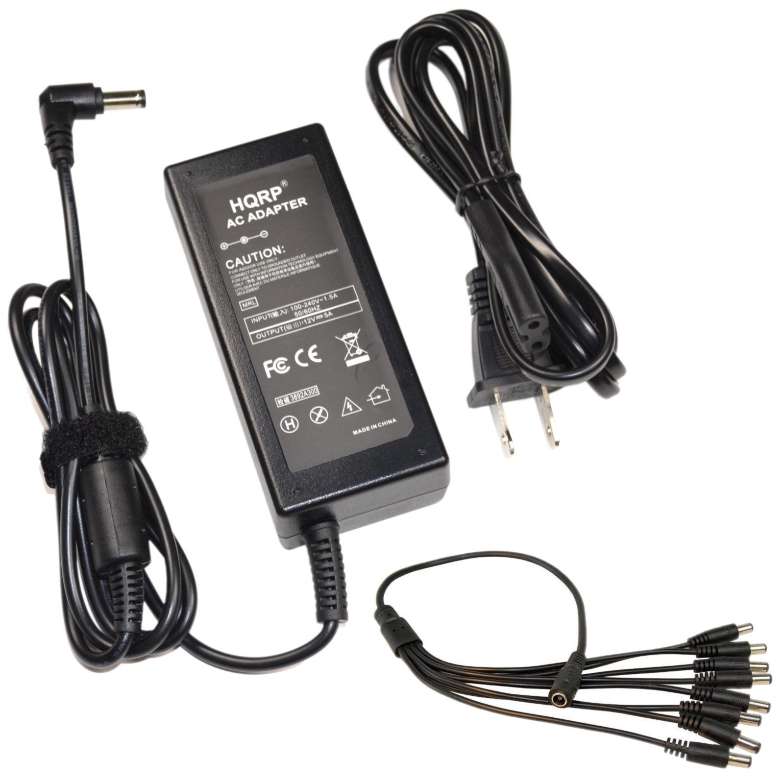 HQRP 8 Port AC Adapter Power Supply for CCTV Cameras 12V 5A + Pigtail
